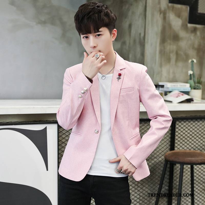 Kavaj Herr 2018 Adolescens Kostym Trend Vacker Blazer Rosa