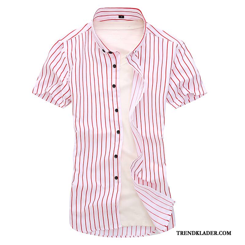 Kortärmad Skjorta Herr Casual Slim Fit Sommar Trend Blommig Tunn Rosa Röd