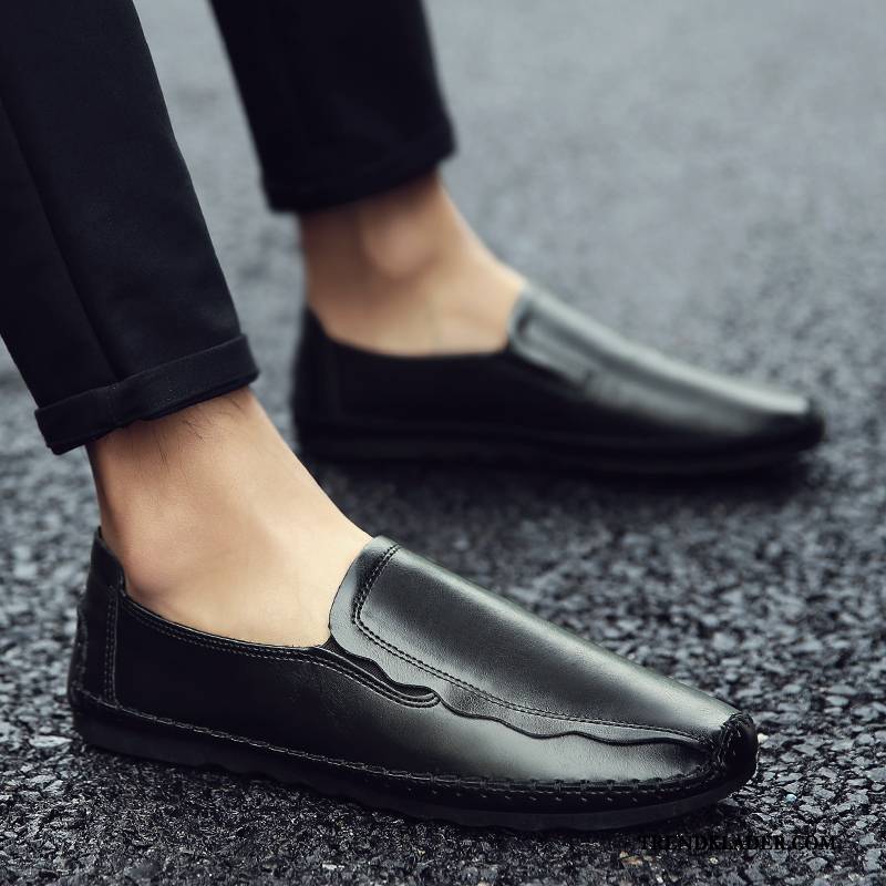 Mockasiner Herr Casual Vår Läderskor Loafer Trend Båtskor Svart