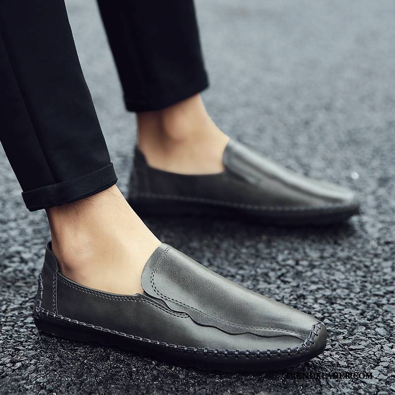 Mockasiner Herr Casual Vår Läderskor Loafer Trend Båtskor Svart