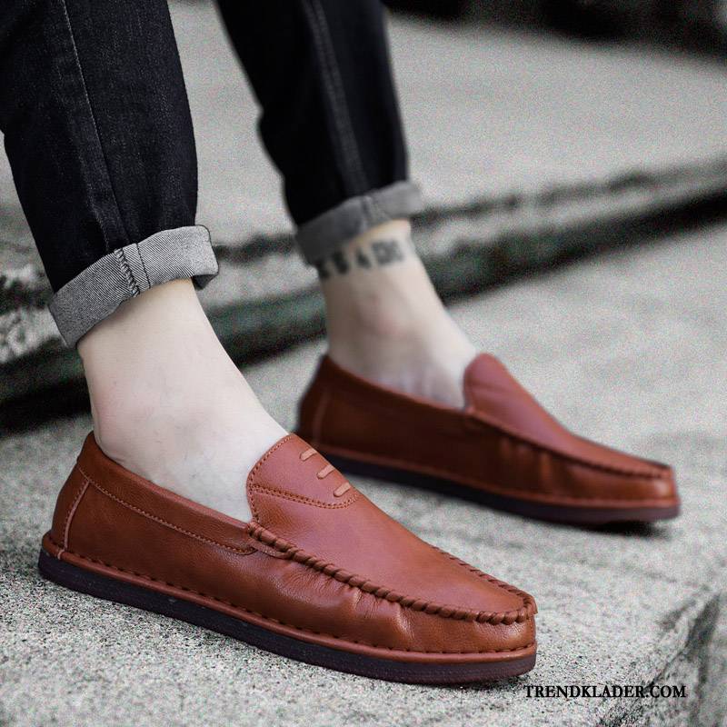 Mockasiner Herr Slip On 2018 British Läderskor Casual Loafer Grå