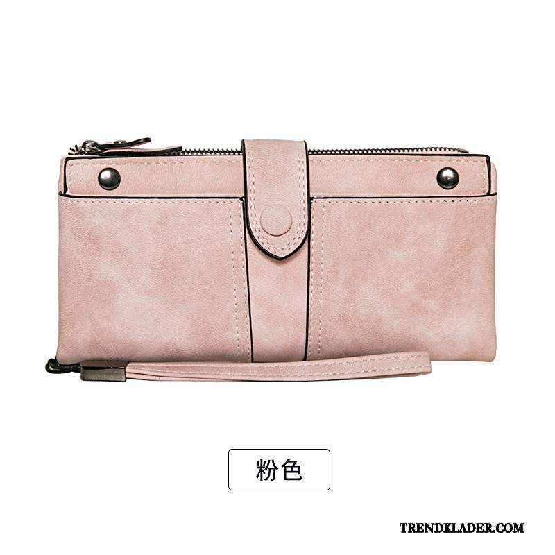 Plånbok Dam Ny Pu Nubuck Faldigt Retro Lång Sektion Beige Rosa