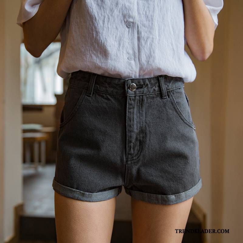 Shorts Dam Denim Ny Hög Midja Retro Tunn Sommar Grå