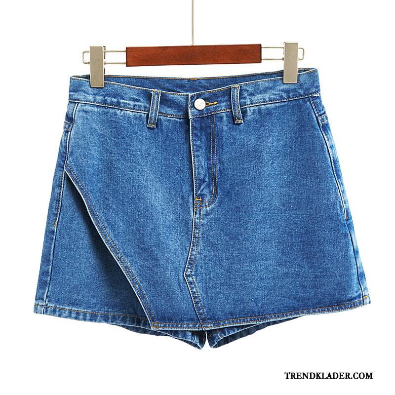 Shorts Dam Ny Kjol Halv Kropp Vår Denim Hög Midja Mörkblå