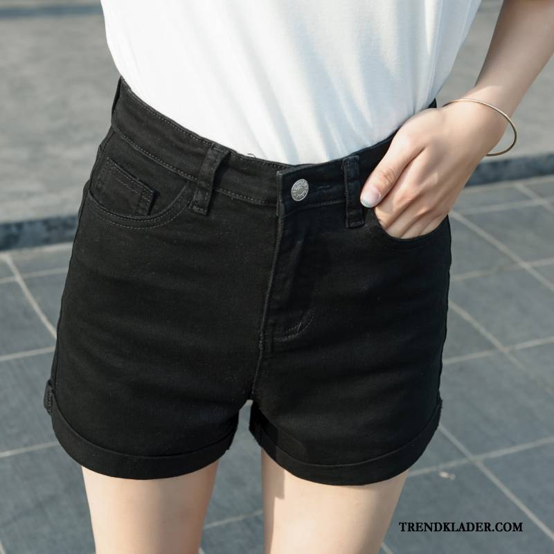 Shorts Dam Tunn Stretch Slim Fit Kortbyxor Denim Heta Byxor Svart