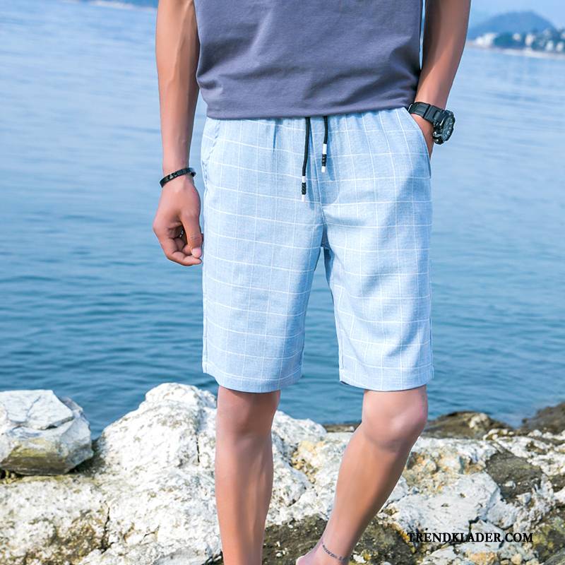 Shorts Herr Adolescens Casual Byxor Slim Fit Stranden Sommar Kortbyxor Himmelsblå