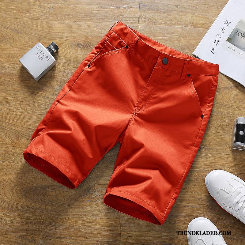 Shorts Herr Adolescens Slim Fit Casual Byxor Sommar Kortbyxor Bomull Orange Röd