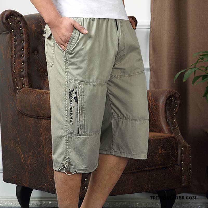 Shorts Herr Casual Lösa Medelåldern Sommar Capri Byxor Tunn Grå Ljus