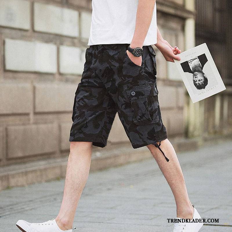 Shorts Herr Med Fickor Trend Cargo Stranden Casual Byxor Sommar Camouflage Khaki