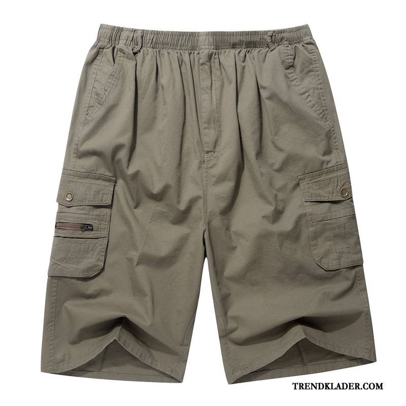 Shorts Herr Sommar Stranden Capri Byxor Kortbyxor Lösa Medelåldern Khaki