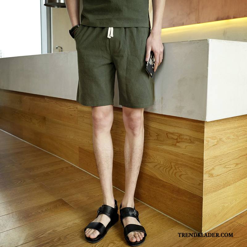 Shorts Herr Stranden Casual Trend Linne Lösa Kortbyxor Army Grön