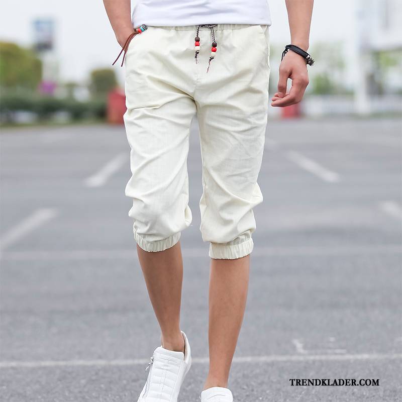 Shorts Herr Trend Linne Capri Byxor Casual Byxor Stranden Sommar Beige Vit