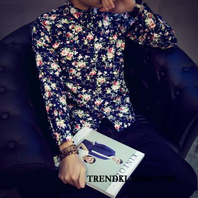 Skjorta Herr Mode Mönster Personlighet Långärmad Blommor Trend Färg