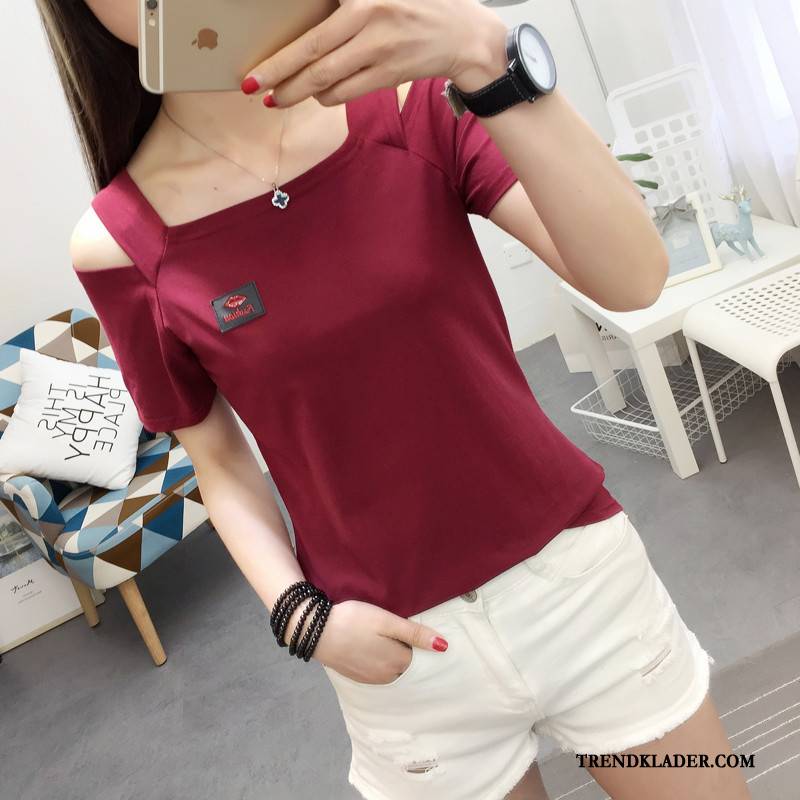 T-shirt Dam Casual Toppar 2018 Trend Student Slim Fit Gul