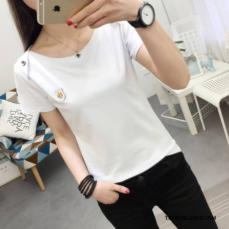 T-shirt Dam Casual Toppar 2018 Trend Student Slim Fit Gul