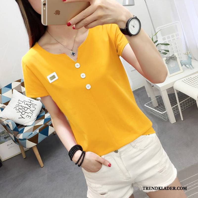 T-shirt Dam Casual Toppar 2018 Trend Student Slim Fit Gul