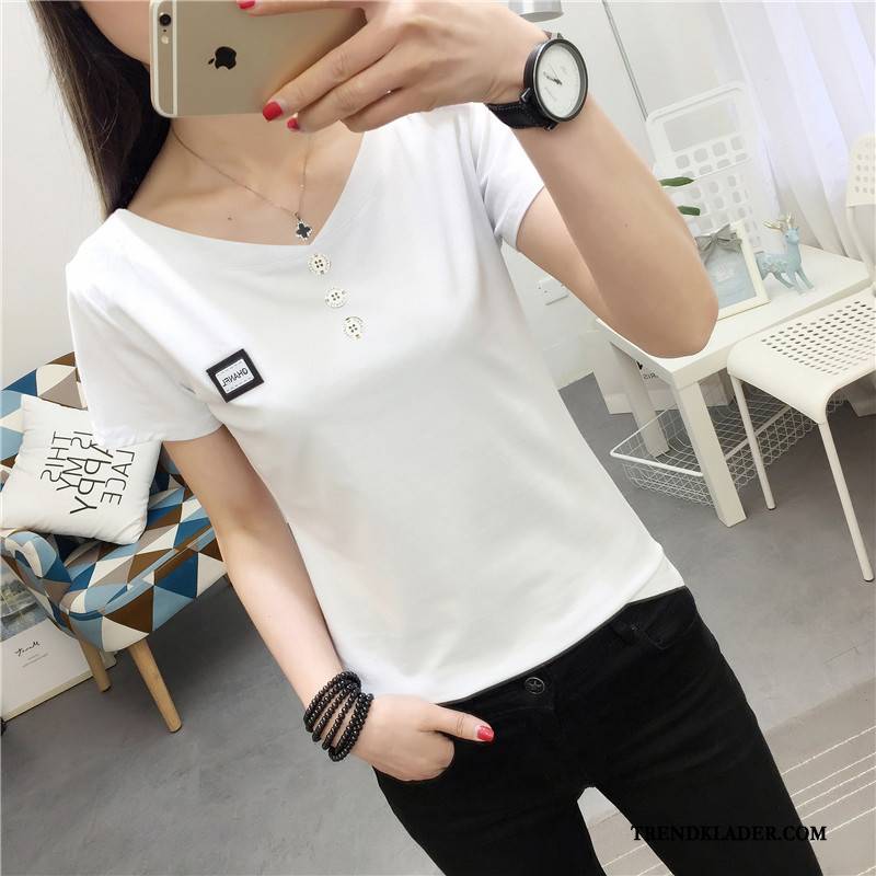 T-shirt Dam Casual Toppar 2018 Trend Student Slim Fit Gul