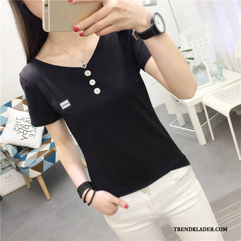 T-shirt Dam Casual Toppar 2018 Trend Student Slim Fit Gul