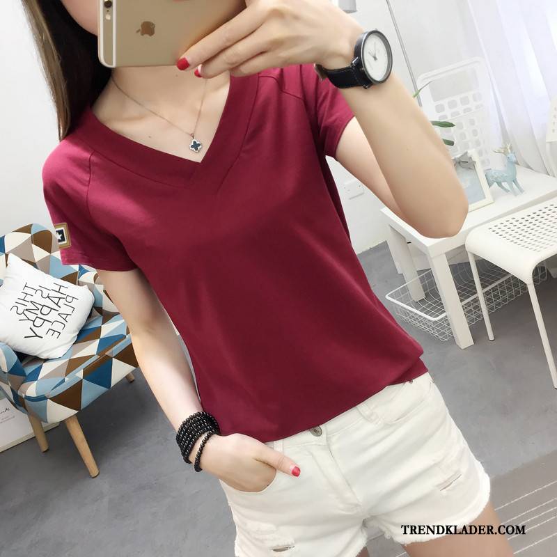 T-shirt Dam Casual Toppar 2018 Trend Student Slim Fit Gul