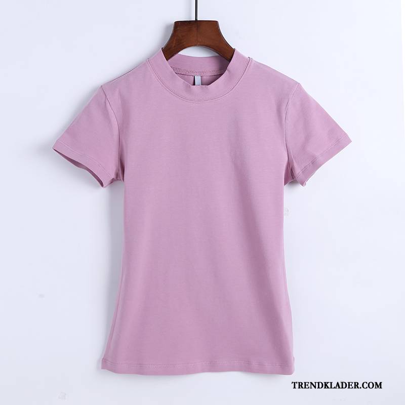 T-shirt Dam Ny 2018 Sommar Slim Fit Toppar Bottenskjorta Rosa Röd Till Vit