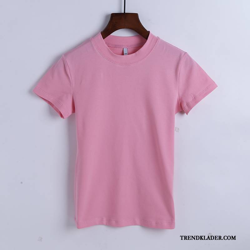 T-shirt Dam Ny 2018 Sommar Slim Fit Toppar Bottenskjorta Rosa Röd Till Vit