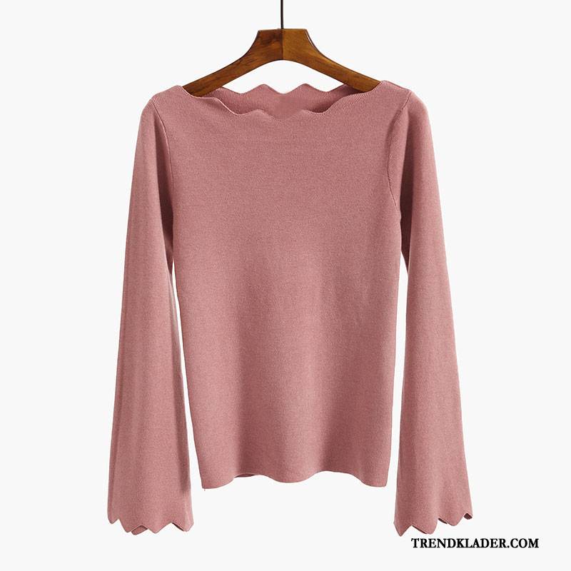 Tröja Dam Långärmad Slim Fit Pullover Höst Bottenskjorta Tunn Beige