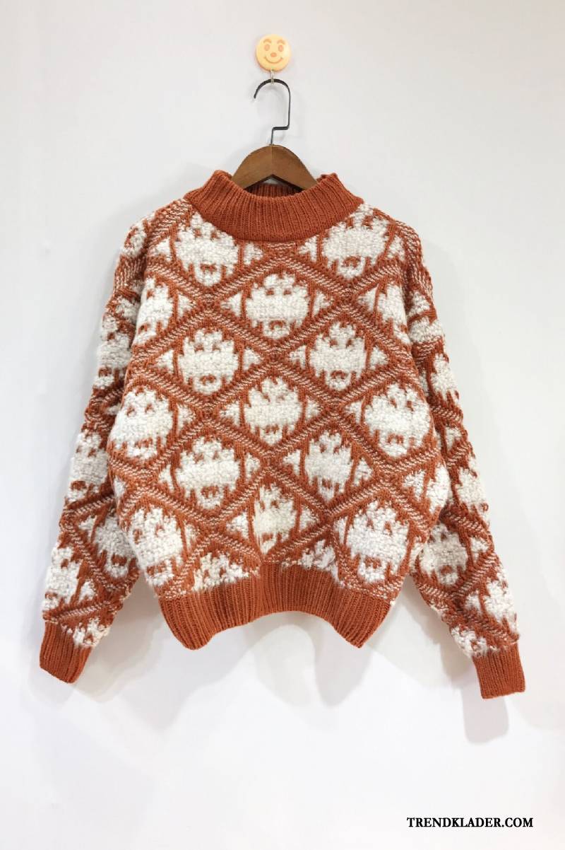 Tröja Dam Retro Lösa Juldagen Trend Pullover Ny Röd