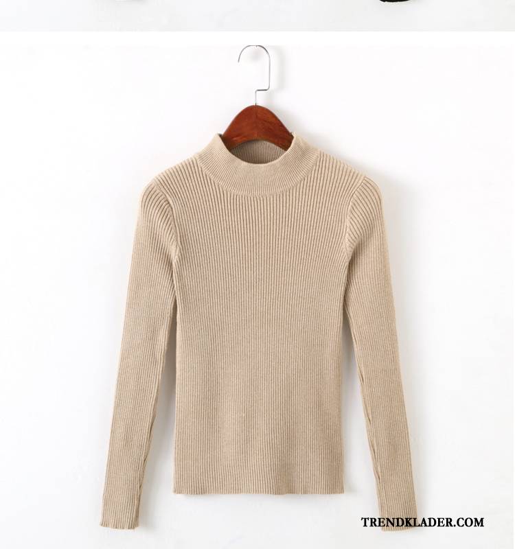 Tröja Dam Rund Hals Tjock Pullover Bottenskjorta Vinter Höst Beige