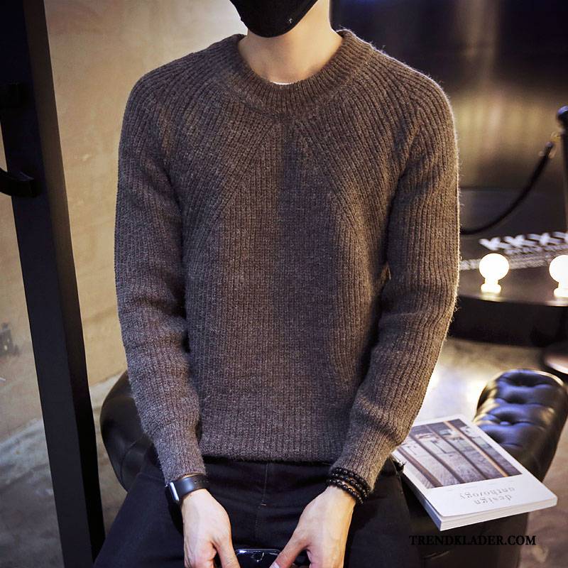 Tröja Herr Pullover Hög Krage Trend Personlighet Ungdom Rund Hals Brun Svart