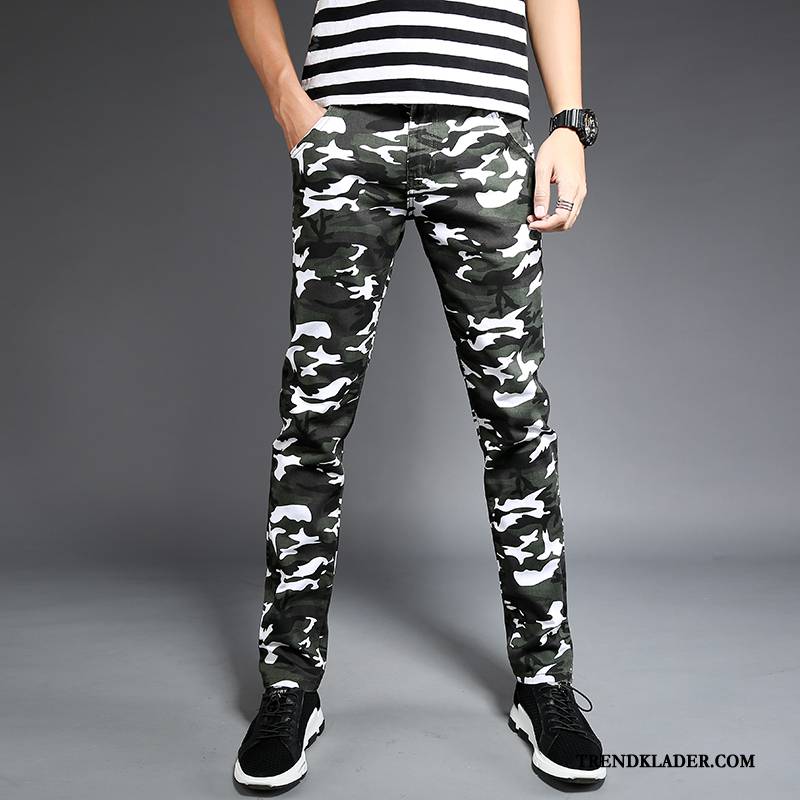 Cargobyxor Herr Tunn Slim Fit Stretch Sommar Vår Casual Byxor Camouflage Färg