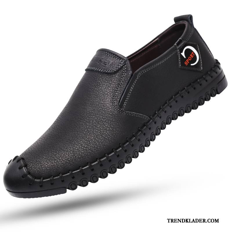 Finskor Herr Äkta Läder Läderskor Trend Bekväm Casual Slip On Svart