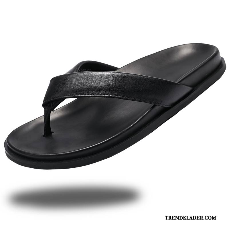 Flip Flop Herr Flip Flops Casual British Äkta Läder Sommar Trend Svart