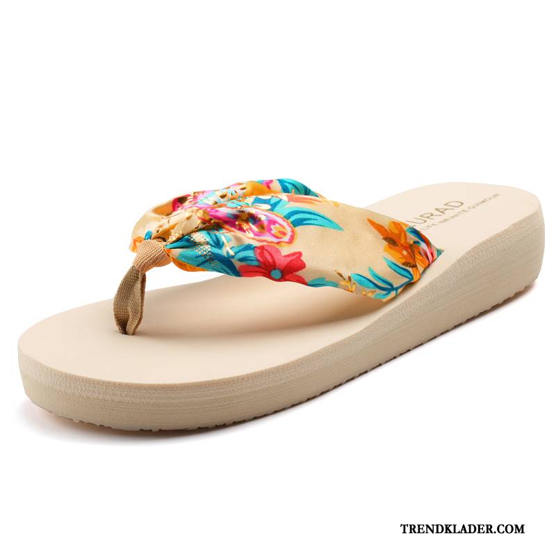 Flip Flops Dam Sommar Med Kilklack Glidskydds Tofflor Skor Stranden Guld Beige