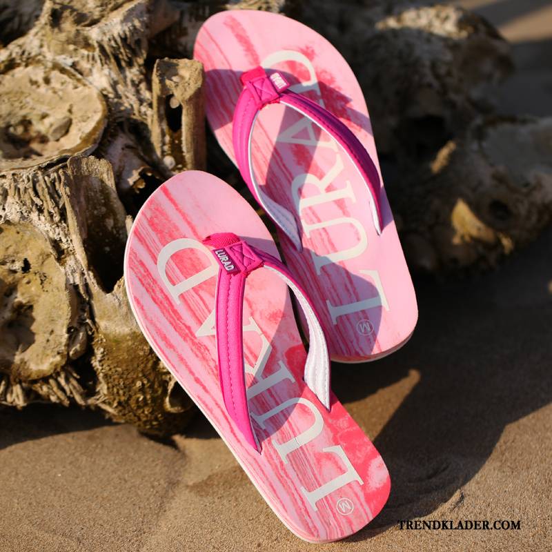 Flip Flops Dam Tofflor Glidskydds Med Tjocka Sulor Platta Mode Sandaler Rosa Röd