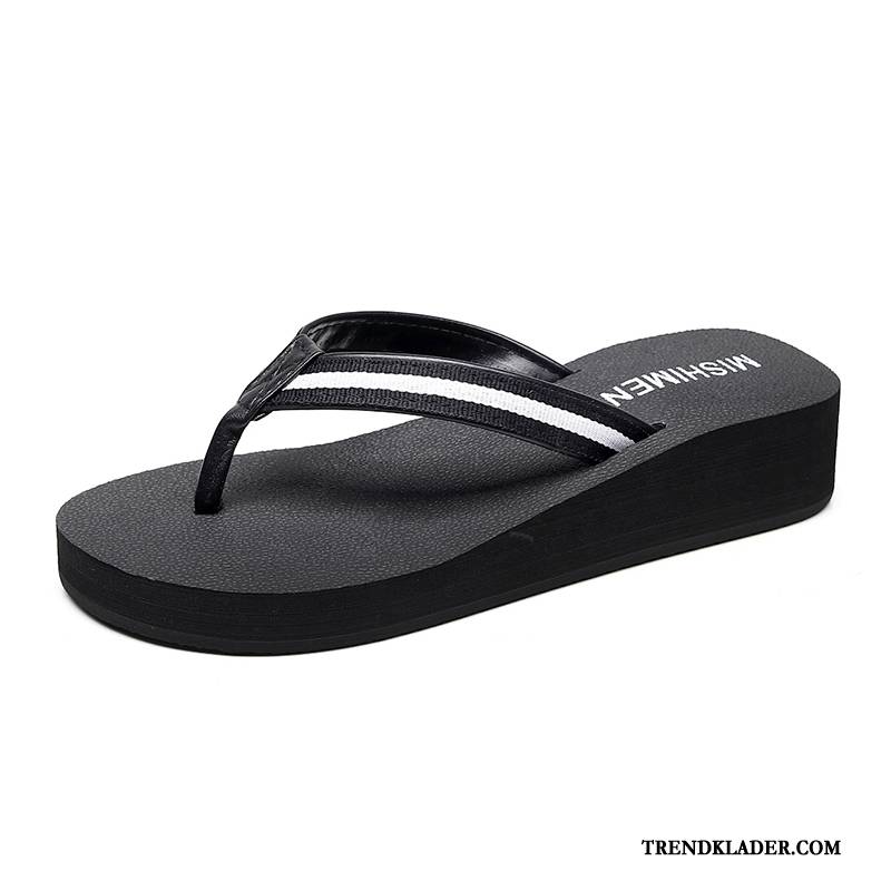 Flip Flops Dam Ytterkläder Glidskydds Stranden Tofflor Med Tjocka Sulor Sommar Beige Svart