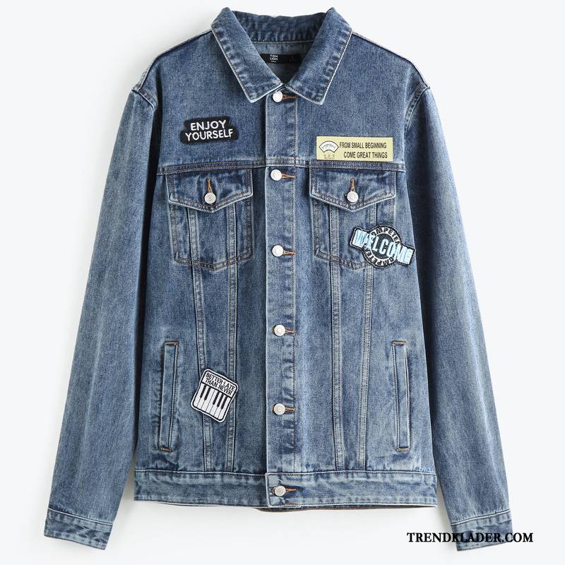 Jacka Herr 2018 Kappor Rockar Student Trend Ny Denim Ljus Blå