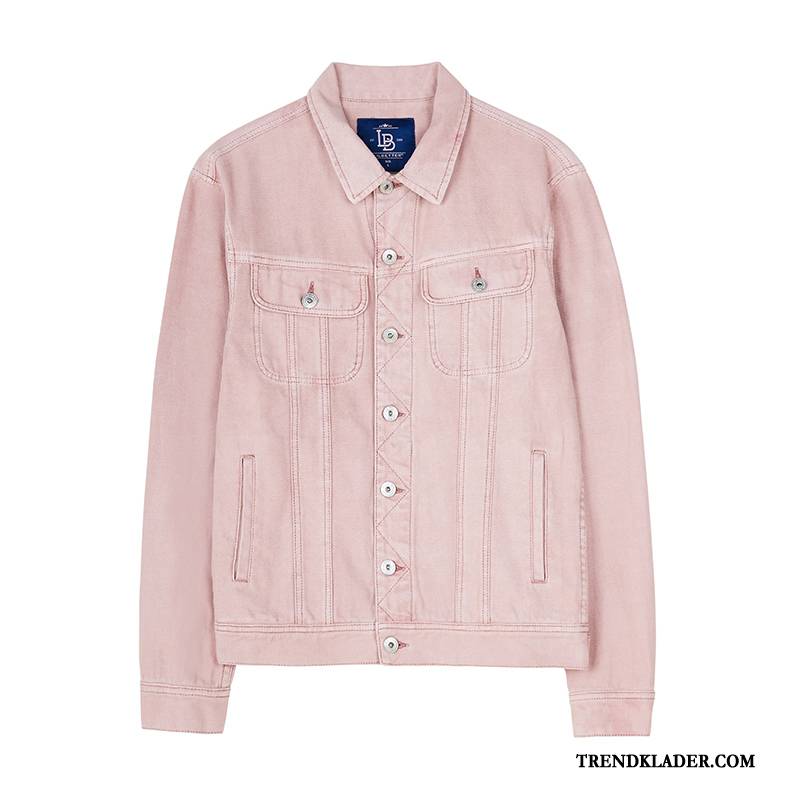 Jacka Herr Vår Mode Denim Kort Lapel Krage Kappor Rockar Rosa Röd