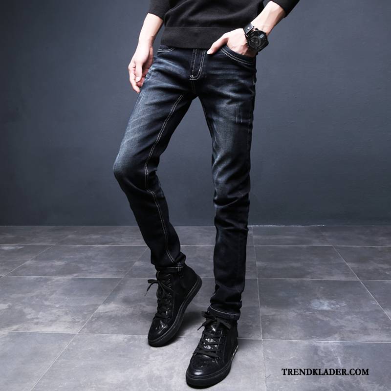 Jeans Herr 2018 Ungdom Byxor Trend Stretch Slim Fit Svart