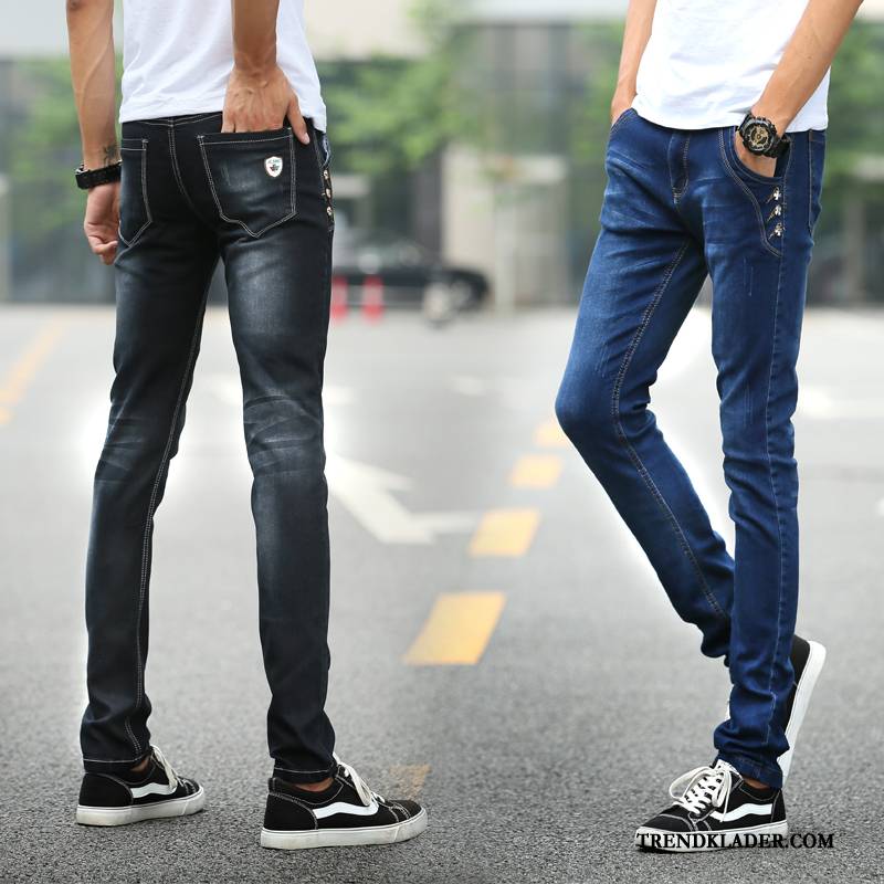 Jeans Herr Adolescens Stretch Trend Slim Fit Cigarettbyxor Tjock Svart