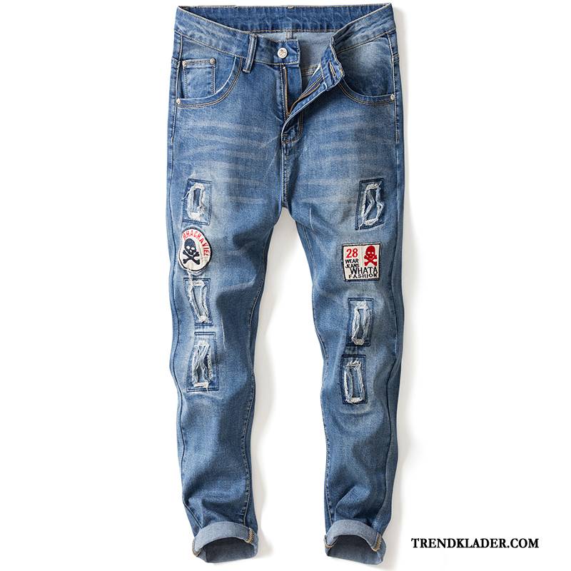 Jeans Herr Sommar Casual Harlan Hål Slim Fit 2018 Blå