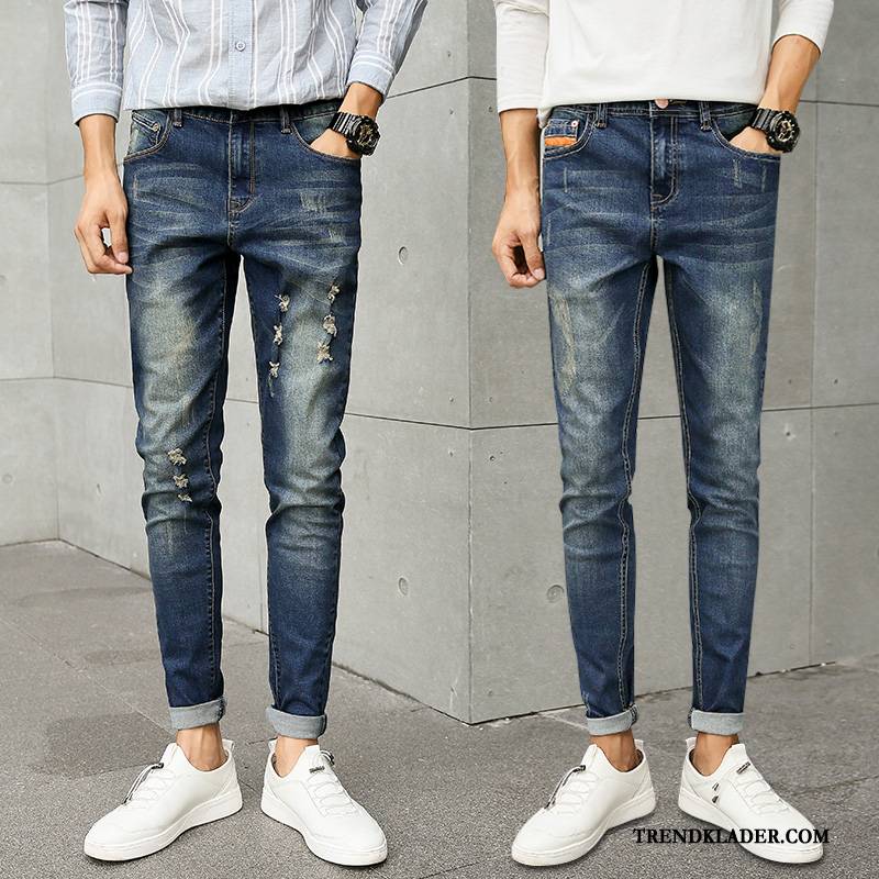 Jeans Herr Sommar Hål Cigarettbyxor 2018 Stretch Trend Blå