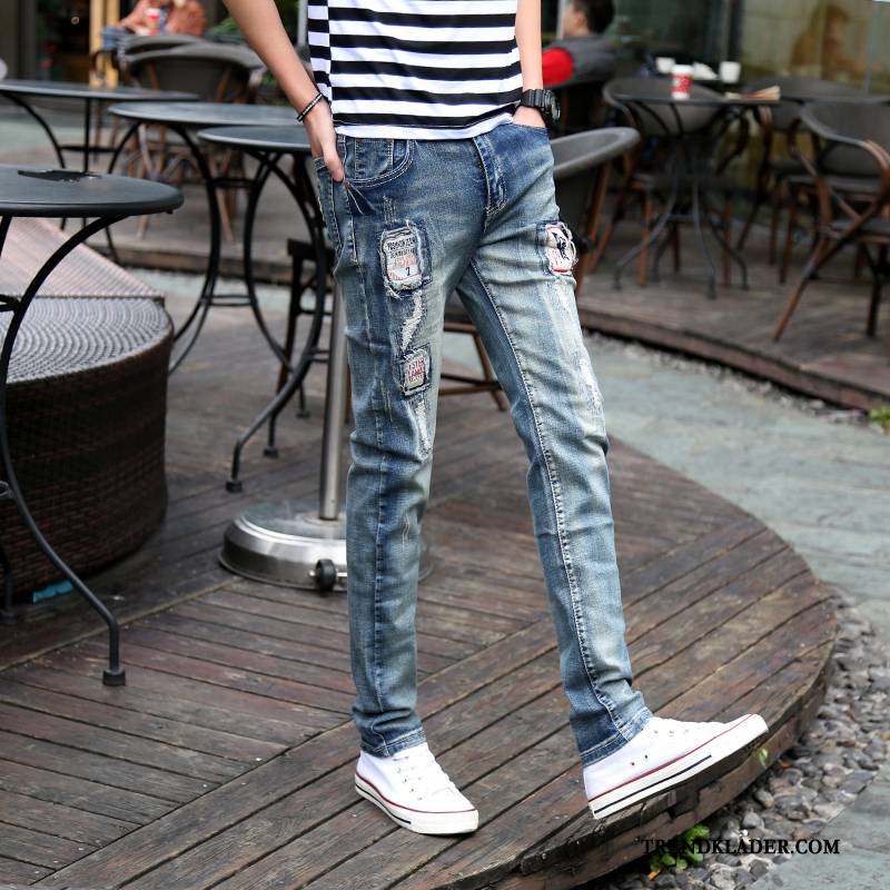 Jeans Herr Stretch Casual Slim Fit Trend Höst Cigarettbyxor Ljusblå