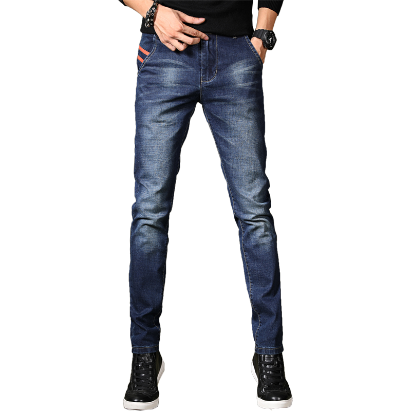 Jeans Herr Ungdom Byxor Stretch Casual Slim Fit Trend Blå