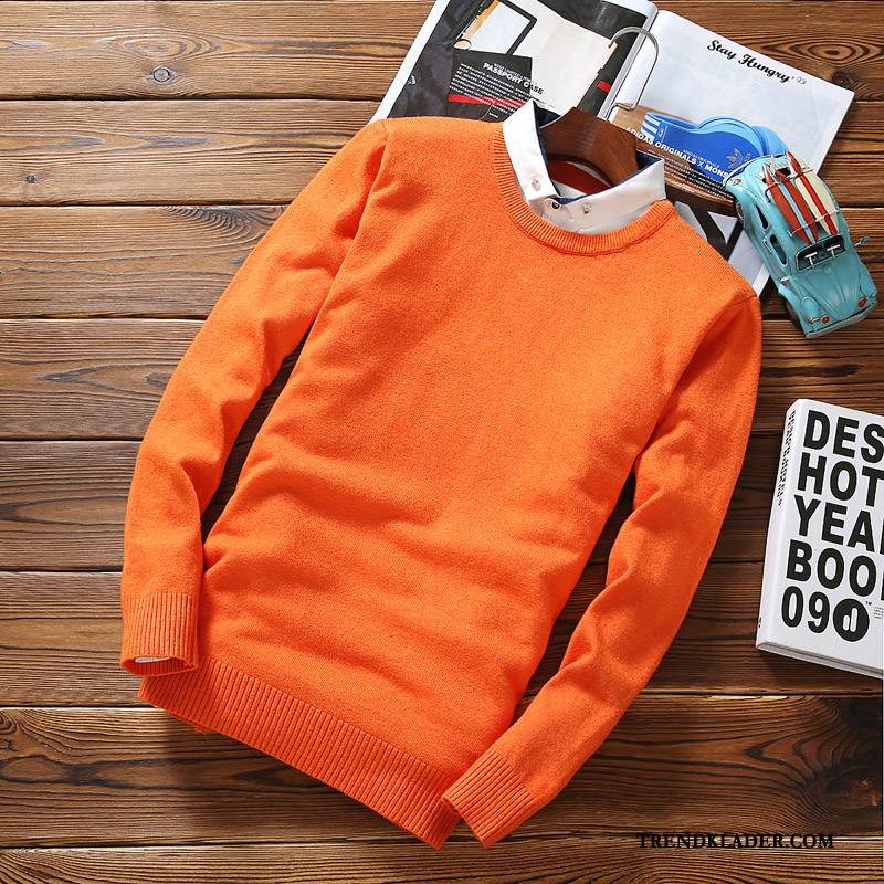 Långärmad T-shirt Herr Casual Toppar Bottenskjorta Slim Fit Vår Ungdom Orange Gul