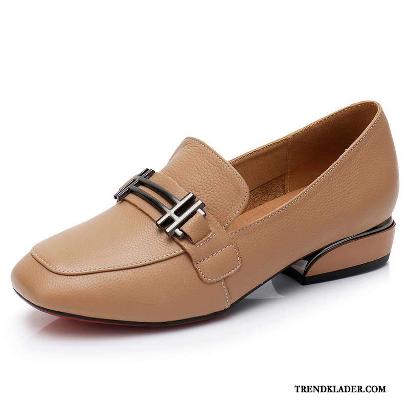 Mockasiner Dam Låga Skor Läder Med Kilklack Casual British Loafers Guld Beige