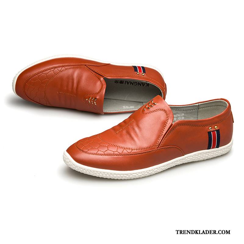 Mockasiner Herr Köra Bil Slip On Låga Skor Loafers Äkta Läder Bekväm Röd Orange