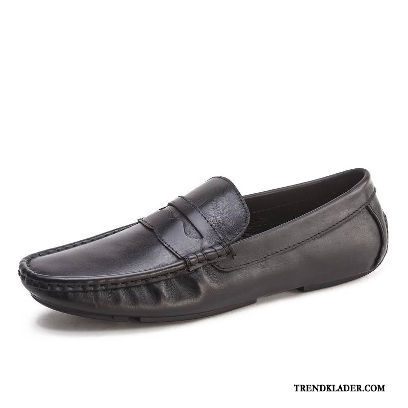 Mockasiner Herr Loafers Trend Äkta Läder Båtskor Allt Matchar Casual Svart