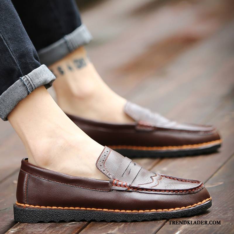 Mockasiner Herr Läderskor Vår Tygskor Loafer Slip On Trend Brun