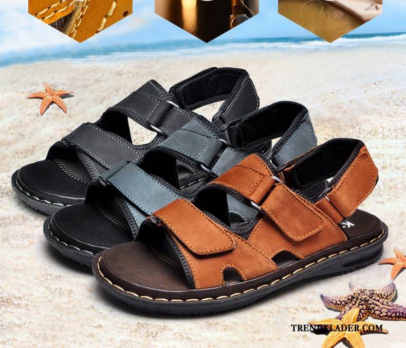 Sandaler Sandaletter Herr Utomhus Sommar Skor Äkta Läder Trend 2018 Brun