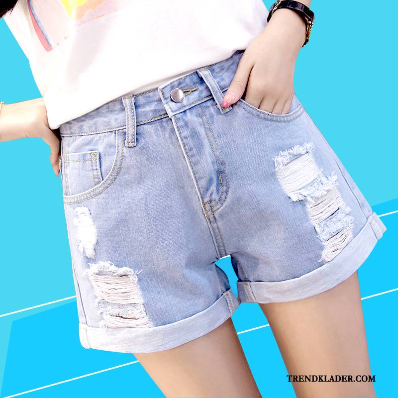 Shorts Dam Hög Midja Denim Kortbyxor Trend Lösa Krulla Ljus Blå Svart